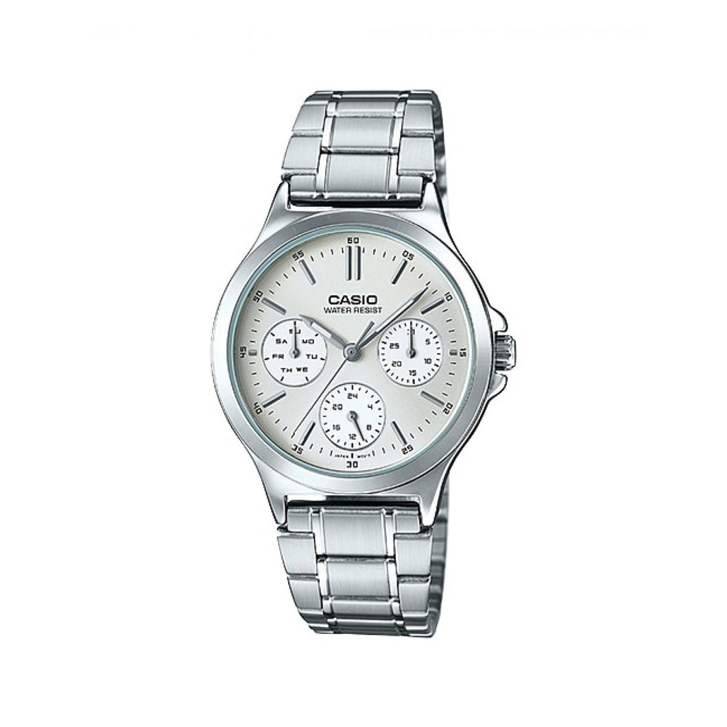 RELOJ  PARA MUJER CASIO FASHION LTP LTP-V300D-7A - PLATEADO