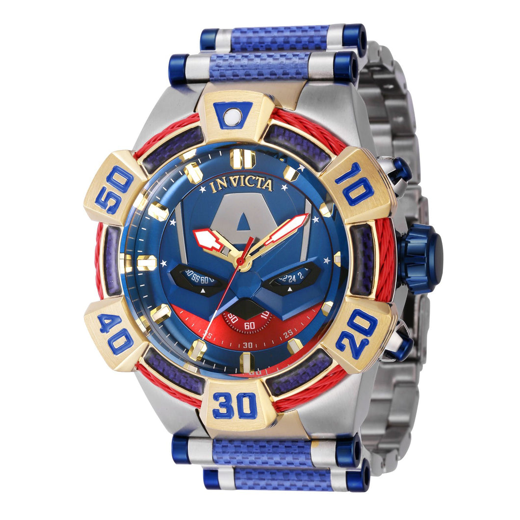 RELOJ CAPITAN AMERICA PARA HOMBRE INVICTA MARVEL 38385 - ACERO, AZUL, ORO